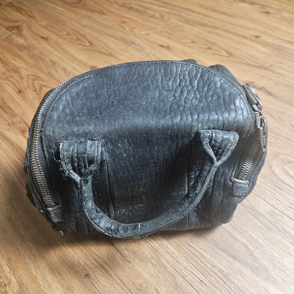 Alexander Wang Rocco Zip Pebbled Leather Mini Duffle Hand Bag Studded Edgy Biker - Picture 4 of 7